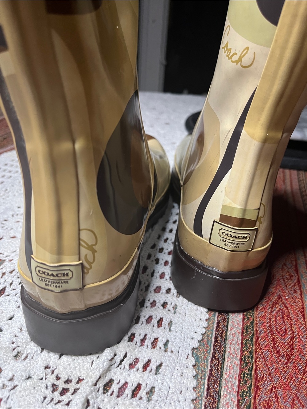 Vintage Coach cut off DIY Chop tall to short boots pull on brown tan Rain Boots - Picture 10 of 10